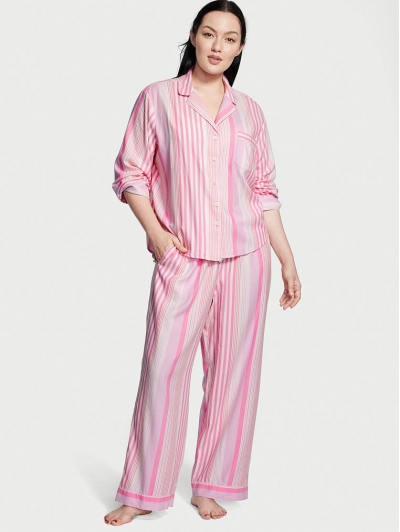 Піжама Victoria's Secret Flannel Long PJ Set, Рожева смужка