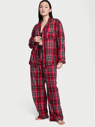 Піжама Victoria's Secret Flannel Long PJ Set, Червона клітинка