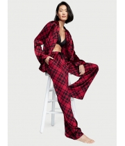Атласна Піжама Victoria's Secret Long PJ Set, Червона клітинка