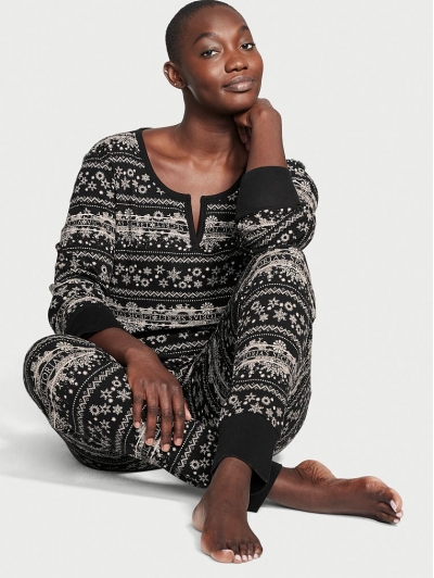 Термо піжама Victoria’s Secret Thermal Long Pajama Set, Біло-чорна