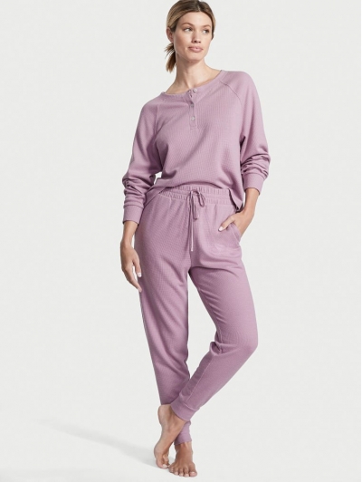 Піжама Victoria’s Secret Glow Waffle Henley And Jogger Set, Фіолетовий
