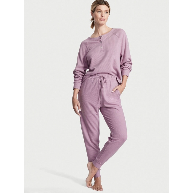 Піжама Victoria’s Secret Glow Waffle Henley And Jogger Set, Фіолетовий