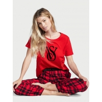 Піжама Victoria’s Secret Flannel Tee-jama Set, Lipstick Red Plaid