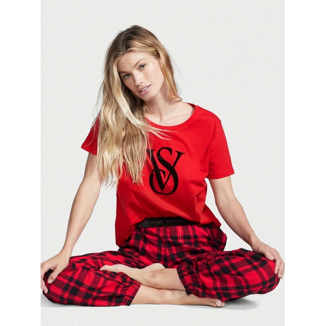 Піжама Victoria’s Secret Flannel Tee-jama Set, Lipstick Red Plaid