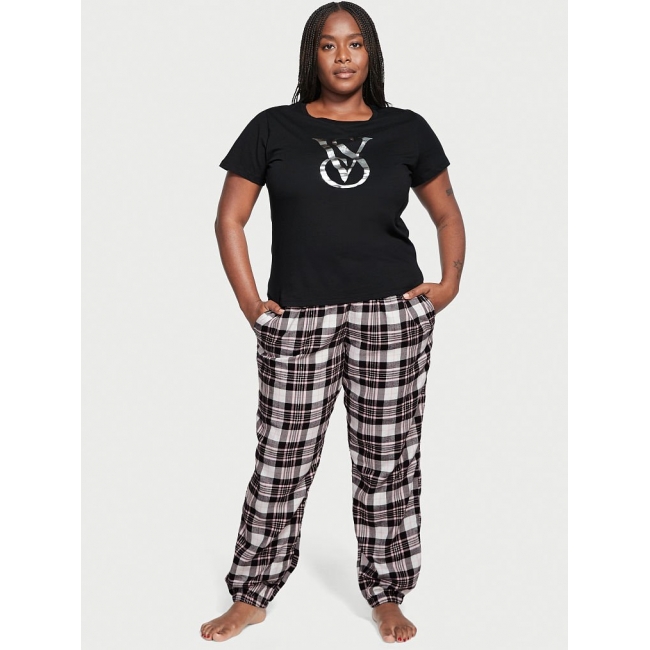 Піжама Victoria’s Secret Flannel Tee-jama Set, Чорна клітинка