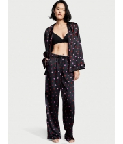 Піжама атласна Victoria's Secret Long PJ Set, Black Hearts
