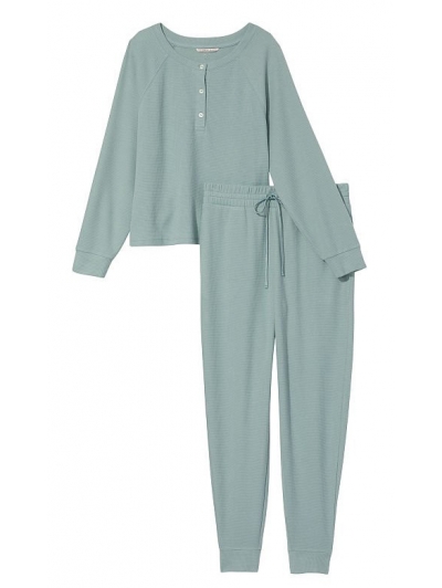 Піжама Victoria’s Secret Glow Waffle Henley And Jogger Set, Sage Dust