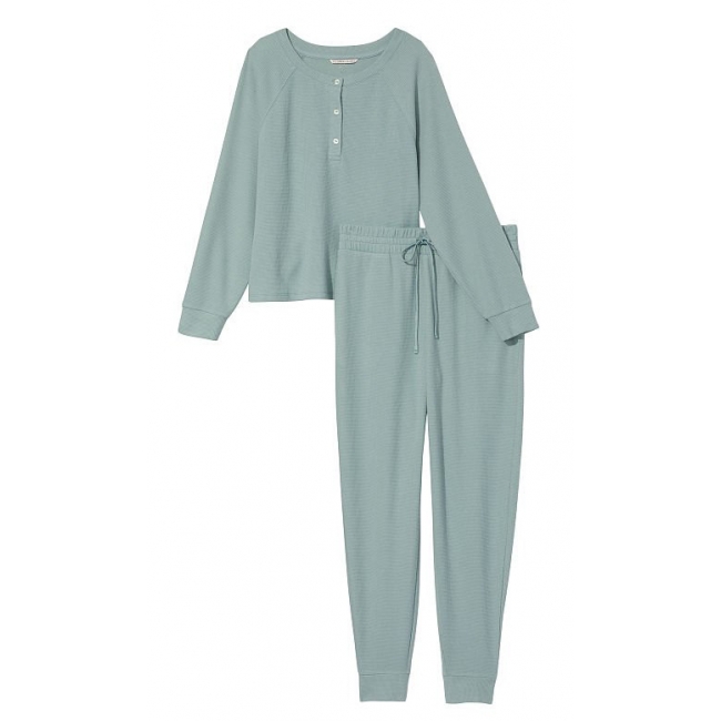 Піжама Victoria’s Secret Glow Waffle Henley And Jogger Set, Sage Dust