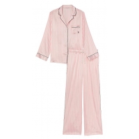 Піжама Сатинова в Смужку Victoria’s Secret Long Pajama Set, Pink Iconic Stripe