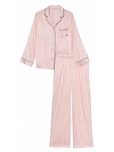 Піжама Сатинова в Смужку Victoria’s Secret Long Pajama Set, Pink Iconic Stripe