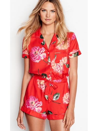 Піжама Victoria's Secret Satin Button-front Romper, Floral Print