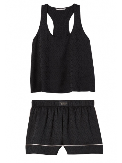 Піжама Сатинова Victoria’s Secret Satin Racerback Tank & Satin Short, Black Logo VS