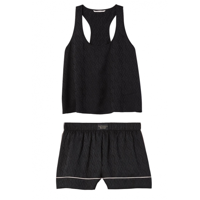 Піжама Сатинова Victoria’s Secret Satin Racerback Tank & Satin Short, Black Logo VS