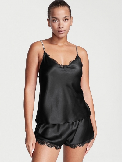 Піжама Для Сну з атласу Victoria's Secret Satin Lace-Back Cami Set, Black
