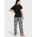 Піжама Victoria’s Secret Flannel Tee-jama Set, Чорна, штани клітинка