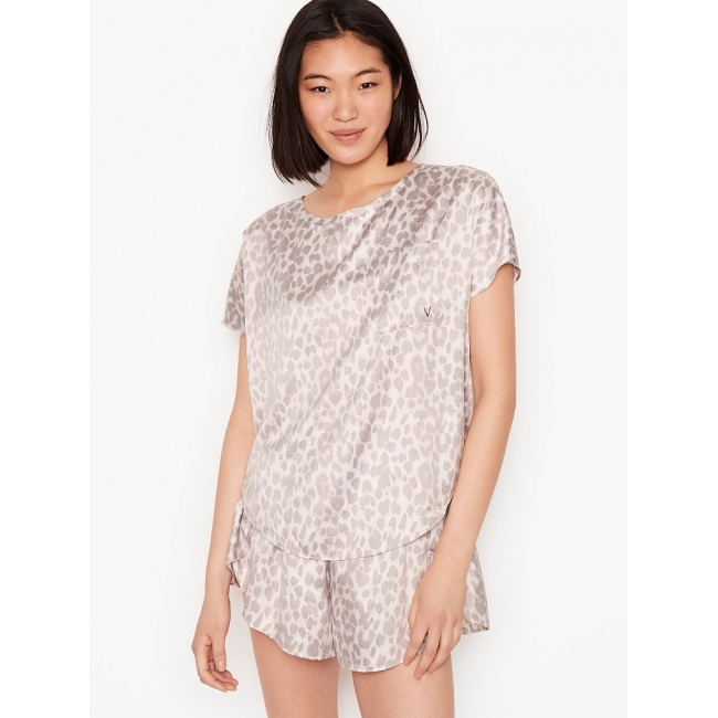 Сатинова Піжама Victoria’s Secret Satin Cami & Shorts Set, Леопардовий принт