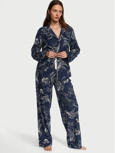 Піжама Victoria's Secret Flannel Long PJ Set, Синя з пегасами