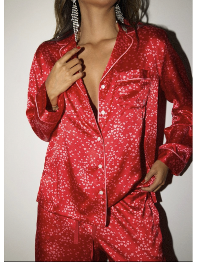 Піжама Сатин Victoria’s Secret Satin Long Pajama Set, Червона з серцями