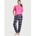 Піжама Victoria’s Secret Flannel Tee-jama Set, Рожева з штанами у клітинку