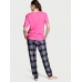 Піжама Victoria’s Secret Flannel Tee-jama Set, Рожева з штанами у клітинку