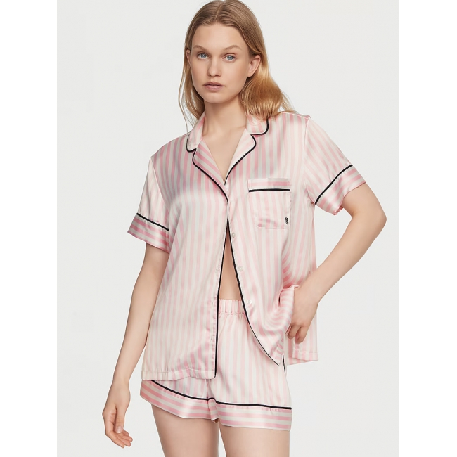 Сатинова Піжама Victoria’s Secret Satin Short Pajama Set, Рожева у смужку
