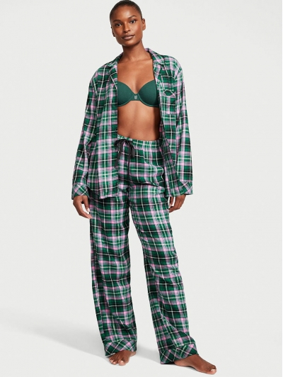 Піжама Victoria's Secret Flannel Long PJ Set, Зелена клітинка