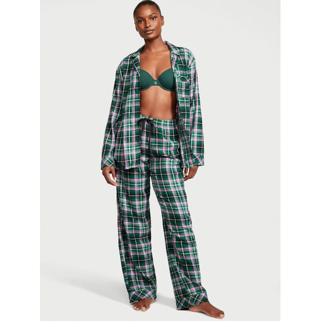 Піжама Victoria's Secret Flannel Long PJ Set, Зелена клітинка