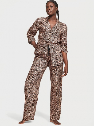 Піжама Victoria's Secret Flannel Long PJ Set, Леопардова