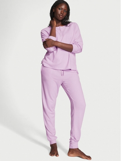 Піжама Victoria’s Secret Glow Waffle Henley And Jogger Set, Лілова