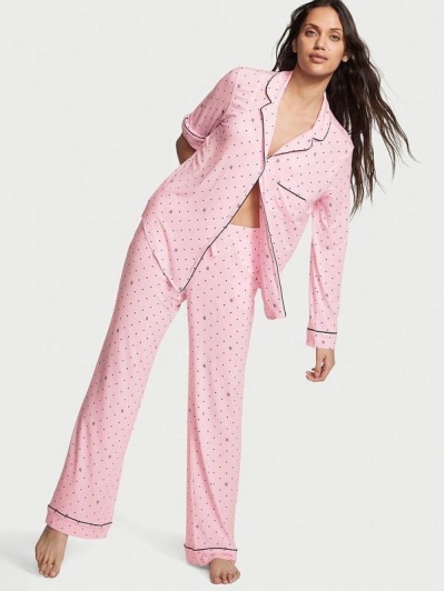 Піжама Victoria’s Secret Modal Long Pajama Set, рожева Logo VS