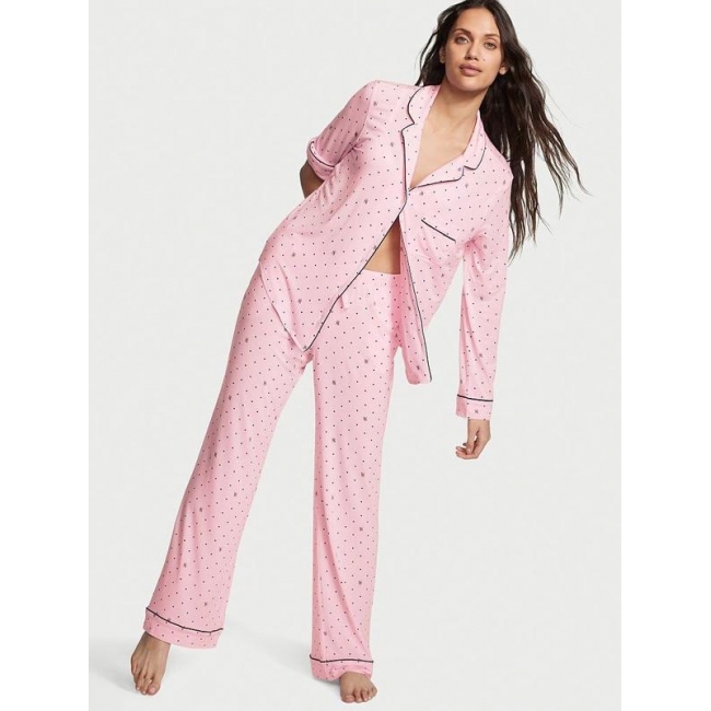 Піжама Victoria’s Secret Modal Long Pajama Set, рожева Logo VS