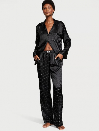 Піжама Люкс Сатин Victoria’s Secret Dew Drop Satin Long Pajama Set, чорна
