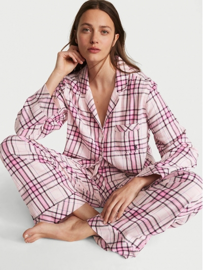 Піжама Victoria's Secret Flannel Long PJ Set, Рожева клітинка