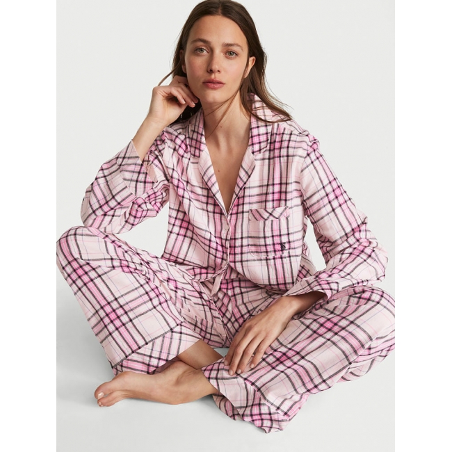 Піжама Victoria's Secret Flannel Long PJ Set, Рожева клітинка