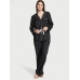 Піжама Victoria's Secret Flannel Long PJ Set, Чорна з лого VS