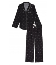 Піжама Victoria's Secret Flannel Long PJ Set, Чорна з лого VS