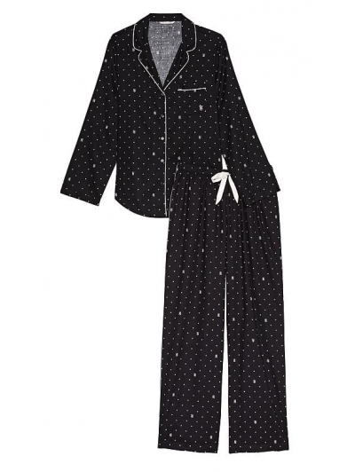Піжама Victoria's Secret Flannel Long PJ Set, Чорна з лого VS