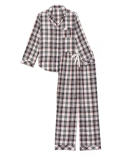 Піжама Victoria's Secret Flannel Long PJ Set, Біла у чорну клітинку, New
