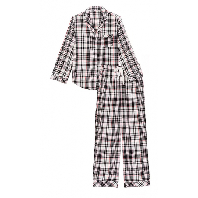 Піжама Victoria's Secret Flannel Long PJ Set, Біла у чорну клітинку, New