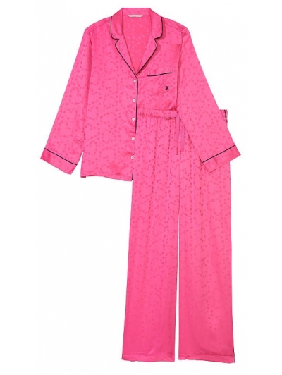 Піжама Сатин Victoria’s Secret Satin Long Pajama Set, Рожева з серцями