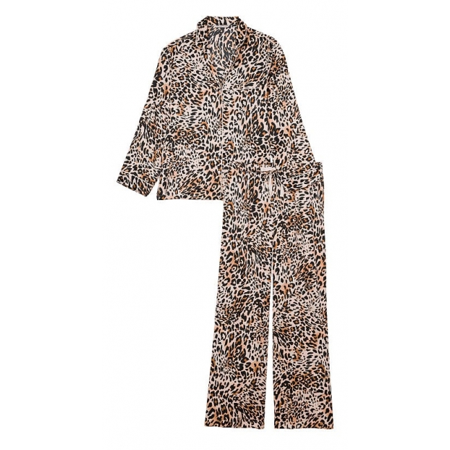 Піжама Сатин Victoria’s Secret Satin Long Pajama Set, Леопардова