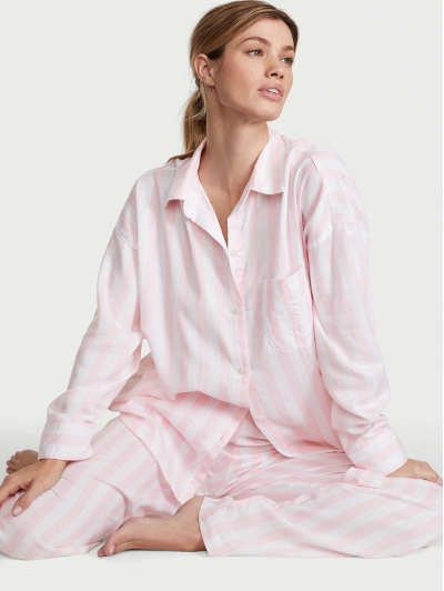 Піжама у смужку Victoria's Secret Cotton-Modal Long Pajama Set, Pretty Blossom Stripe