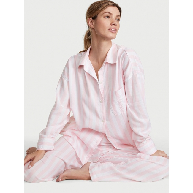 Піжама у смужку Victoria's Secret Cotton-Modal Long Pajama Set, Pretty Blossom Stripe