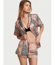Сатинова Піжама Victoria’s Secret Satin Short Pajama Set, Беж з гепардовим принтом