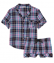 Піжама Victoria’s Secret Flannel Short Pajama Set, Pink Blue/Black Plaid