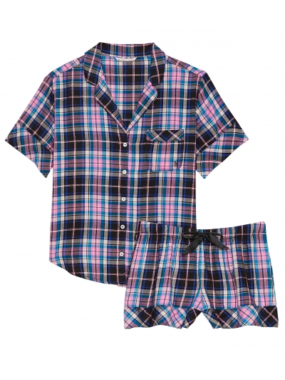 Піжама Victoria’s Secret Flannel Short Pajama Set, Pink Blue/Black Plaid