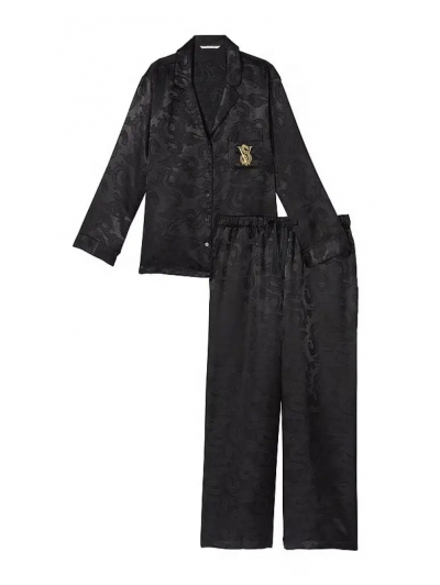 Піжама Сатин Victoria’s Secret Satin Long Pajama Set, Чорна з драконами