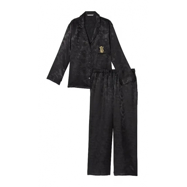 Піжама Сатин Victoria’s Secret Satin Long Pajama Set, Чорна з драконами