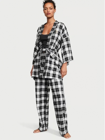 Піжама Victoria's Secret Flannel 3-Piece Set, Чорно-біла клітинка