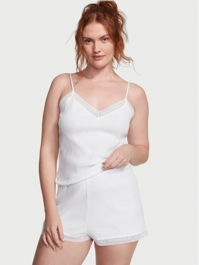 Піжама Victoria's Secret Lace-Trim Pointelle Cami & Shorts Set, Біла